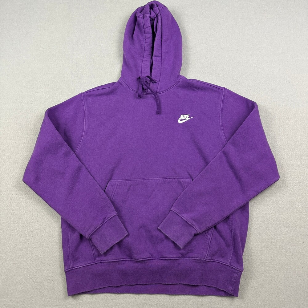 Nike Hoodie Men Medium Purple Solid Club Fleece Essential Pullover Sweatshirt